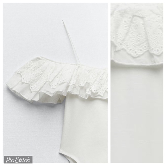NWT. Zara White Contrast Bodysuit. Size L. - Picture 7 of 10